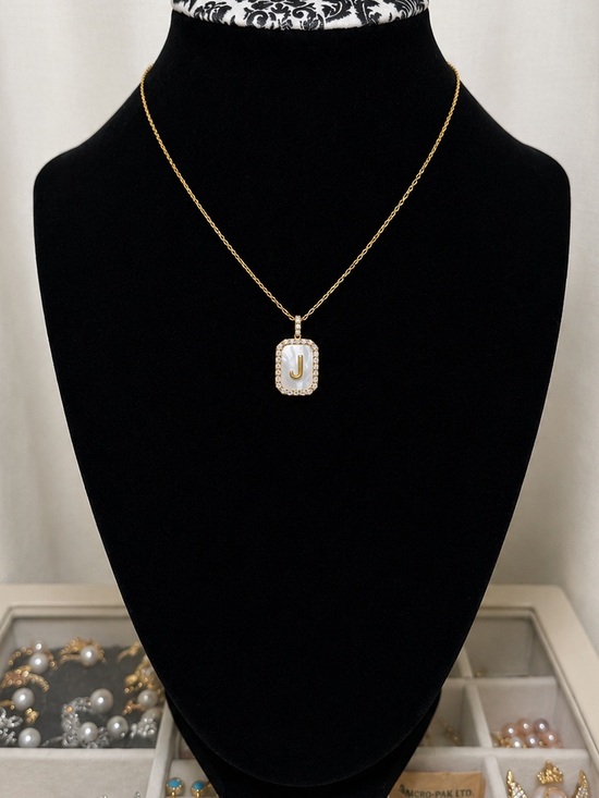 Isabella M Jewelry - Mother-of-Pearl 'J' Pendant Necklace